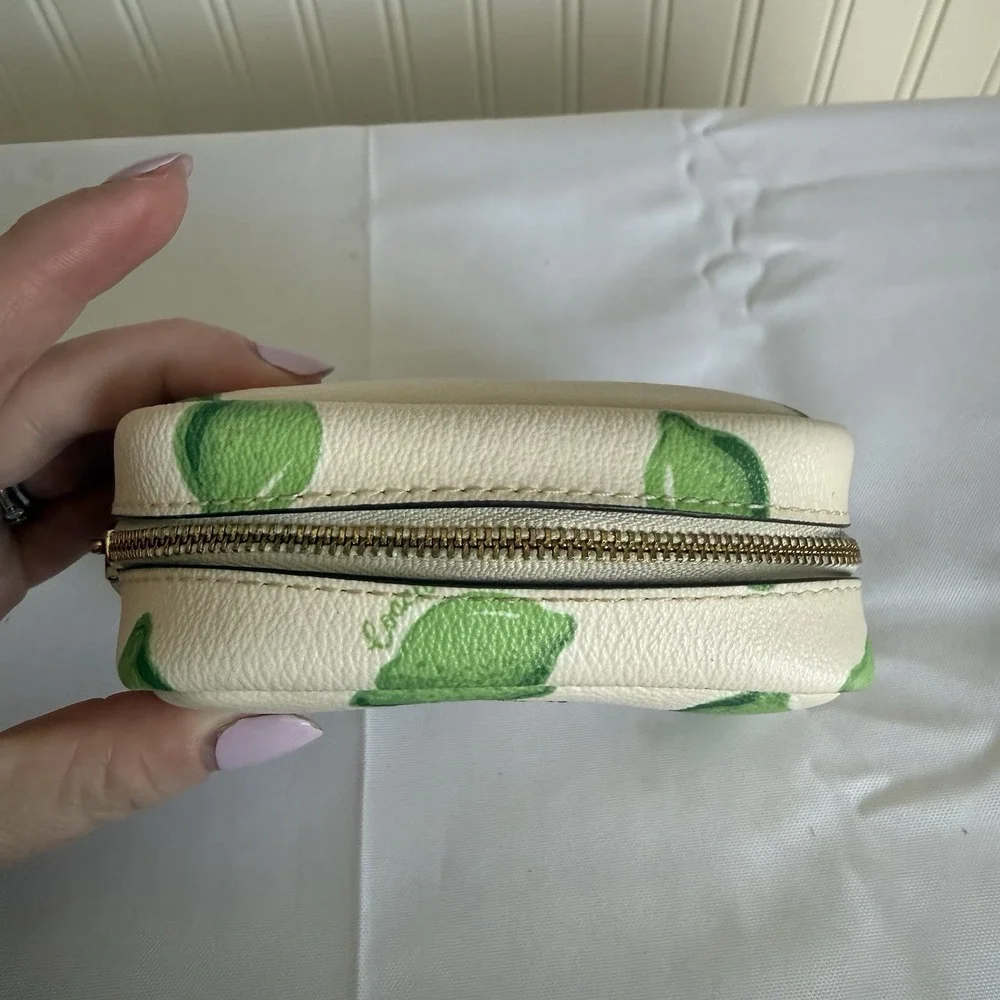 Coach Mini Coated Canvas Zip Around Coin Makeup Cosmetic Pouch Bag Lime Green